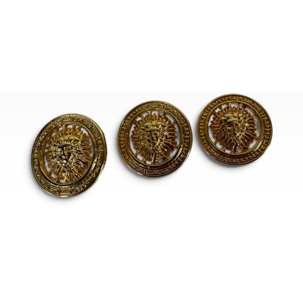 Vintage Gold-Tone Greek Key Medusa Head Cutout Open Work Metal Button Set of 3